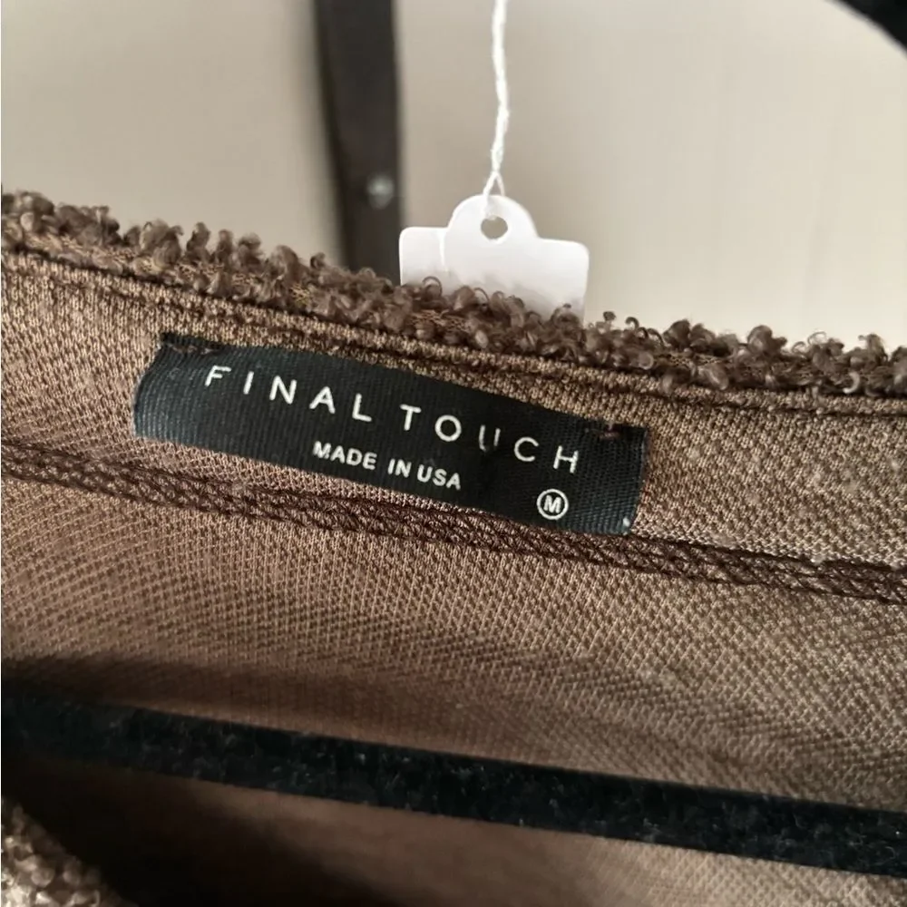 Final Touch Brown Teddy Sherpa balloon sleeve Button-Up Cardigan